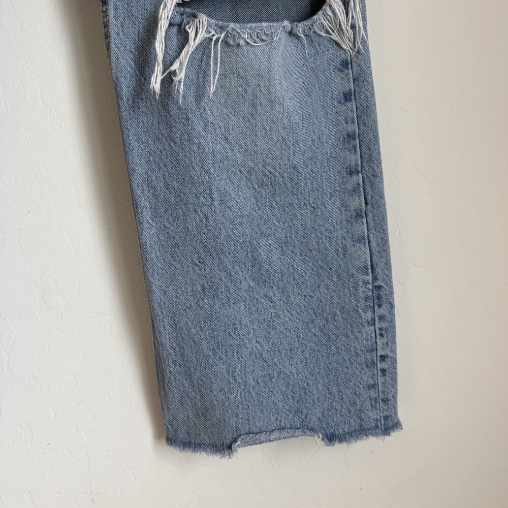 Zara Jeans Womens Sz 6 Blue Med Wash Cotton Wide Leg Baggy Distressed High Rise - Picture 3 of 16